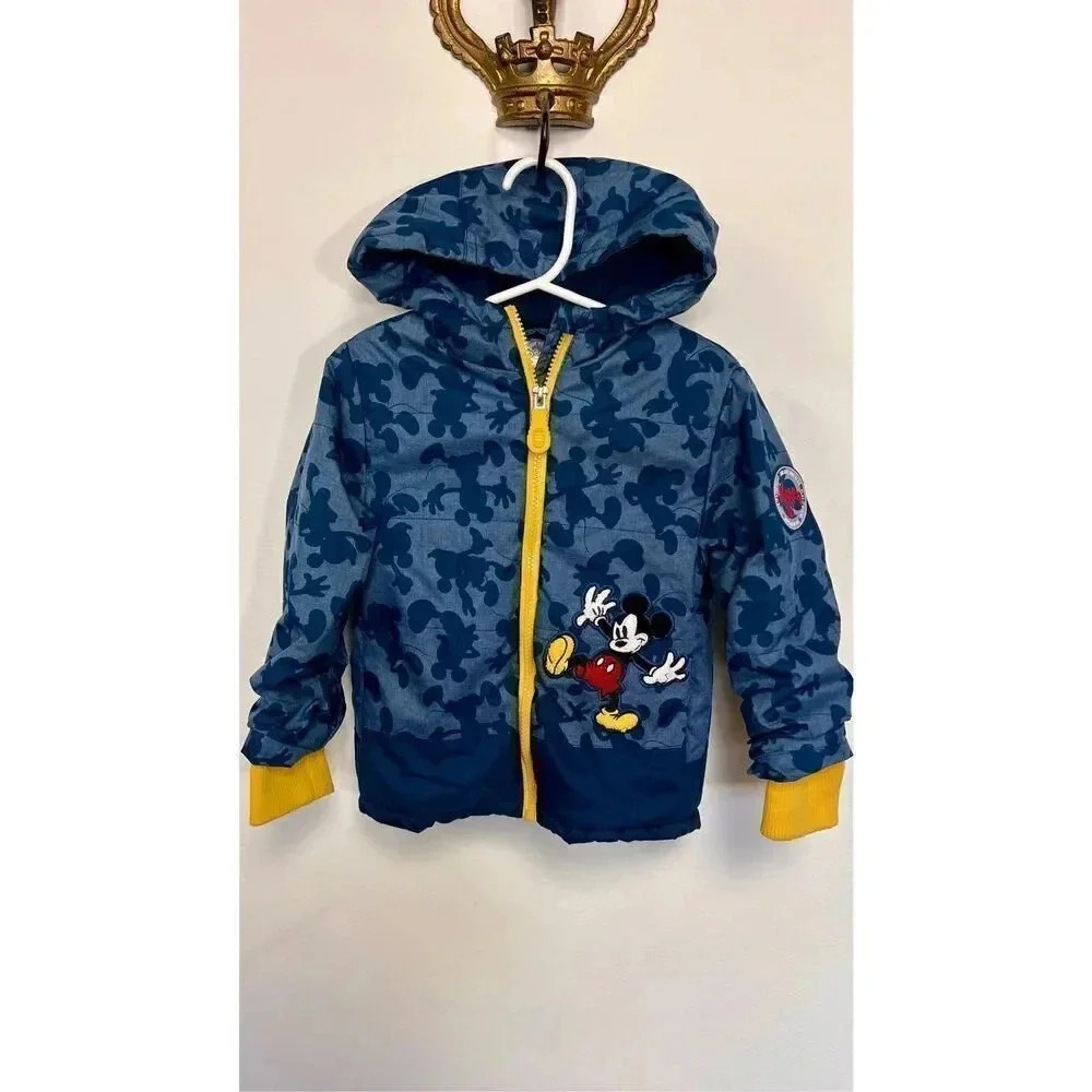 Disney Kids Blue Mickey Mouse Fleece Lined Full Zip Hooded Jacket Size 2T‎